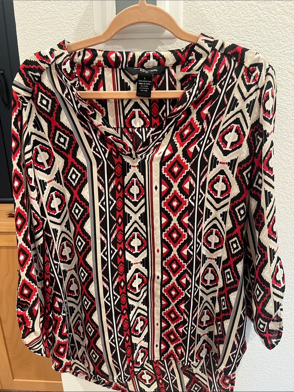 Geometric Print Blouse - Red/Black/Cream L